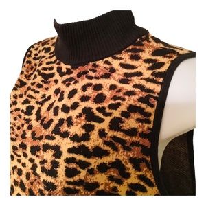 Jacquard Leopard Print Mock Neck Sleeveless Sweater Chico’s sz 1 (US 8-10)